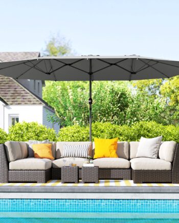 Dobbelt Parasol 436   260 Cm  Uv-beskyttende Stålparasol Med Håndsving  Oval Mørkegrå