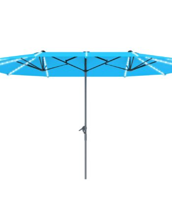 Dobbeltparasol Med Solcellelamper  Aluminium  Polyester  Upf 50  Beskyttelse  Uv-resistent  Terrasseparasol  Blå