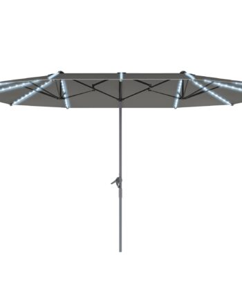 Dobbeltparasol Med Solcellelys  Aluminium  Polyester  Upf 50  Beskyttelse  Uv-resistent  Terrasseparasol  Mørkegrå