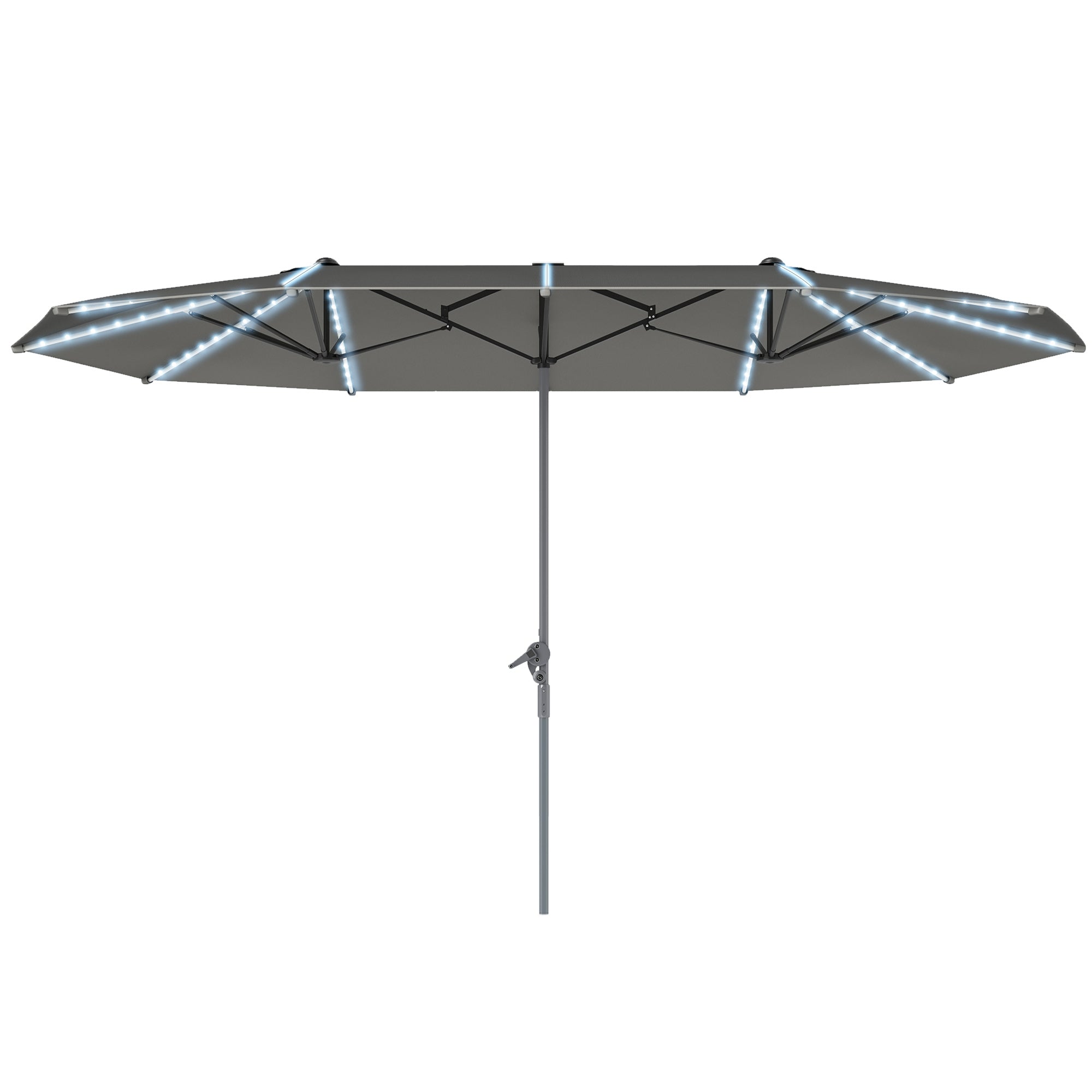Dobbeltparasol Med Solcellelys Aluminium Polyester Upf 50 Beskyttelse Uv-resistent Terrasseparasol Mørkegrå