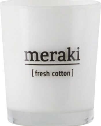 Duftlys Meraki Fresh Cotton   Hvidt Glas  Ren Soyavoks  Klar  Sodfri Forbrænding  12 Timers Brændetid  ø5 5xh6   Cm