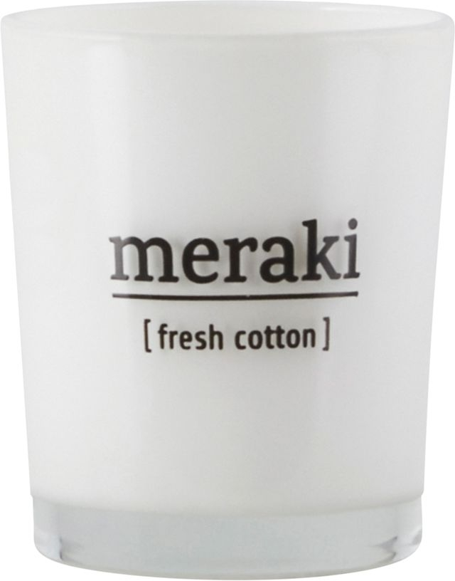 Duftlys Meraki Fresh Cotton   Hvidt Glas  Ren Soyavoks  Klar  Sodfri Forbrænding  12 Timers Brændetid  ø5 5xh6   Cm