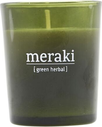 Duftlys Meraki Green Herbal Aromatisk Stearinlys   Grøn Glasbeholder ø5 5ã H6   Cm 12 Timers Brændetid