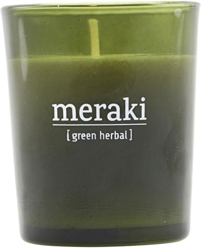 Duftlys Meraki Green Herbal Aromatisk Stearinlys   Grøn Glasbeholder ø5 5ã H6   Cm 12 Timers Brændetid