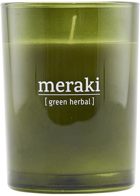 Duftlys Meraki Green Herbal   Grøn Glas  ø8ã H10   Cm  35 Timers Brændetid
