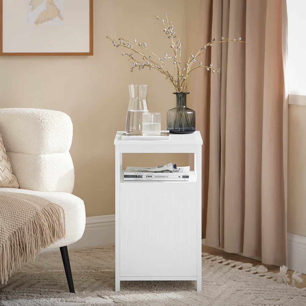 Elegant Hvidt Sengebord  35x40x61 Cm Skab Et Minimalistisk Look