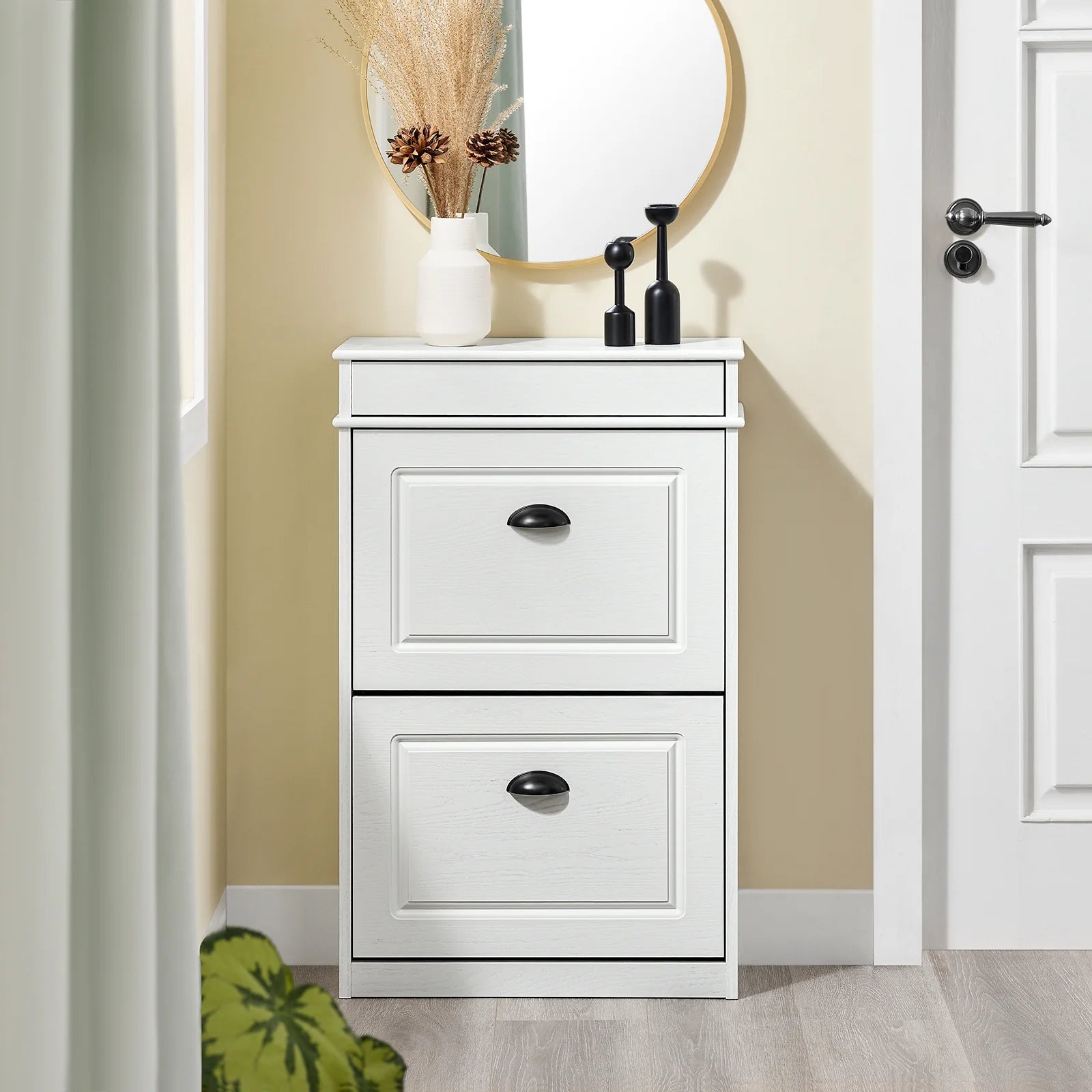 Elegant Og Pladsbesparende Skoskab   Hvid Vintage-træ-effekt  54   82   24 Cm