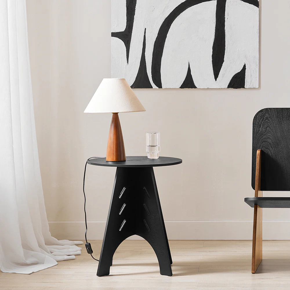 Elegant Sidebord   Sofabord   Japandi-look  ø36cm  Sort