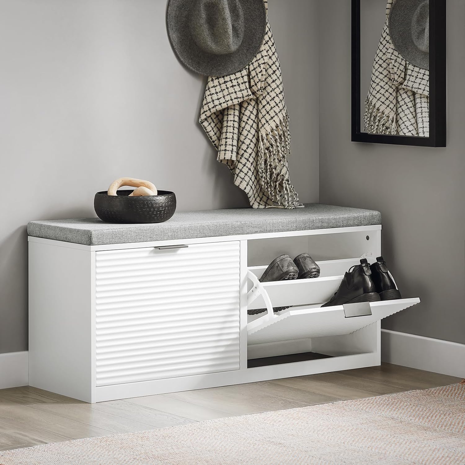 Elegant Skobænk   Skandi-look  Vippefunktion  35x48x105 Cm  Hvid