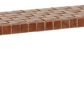 Entrébænk Uden Ryglæn Kave Home Calixta   Teaktræ Og Håndflettet Læder Natur 120x40x47 Cm