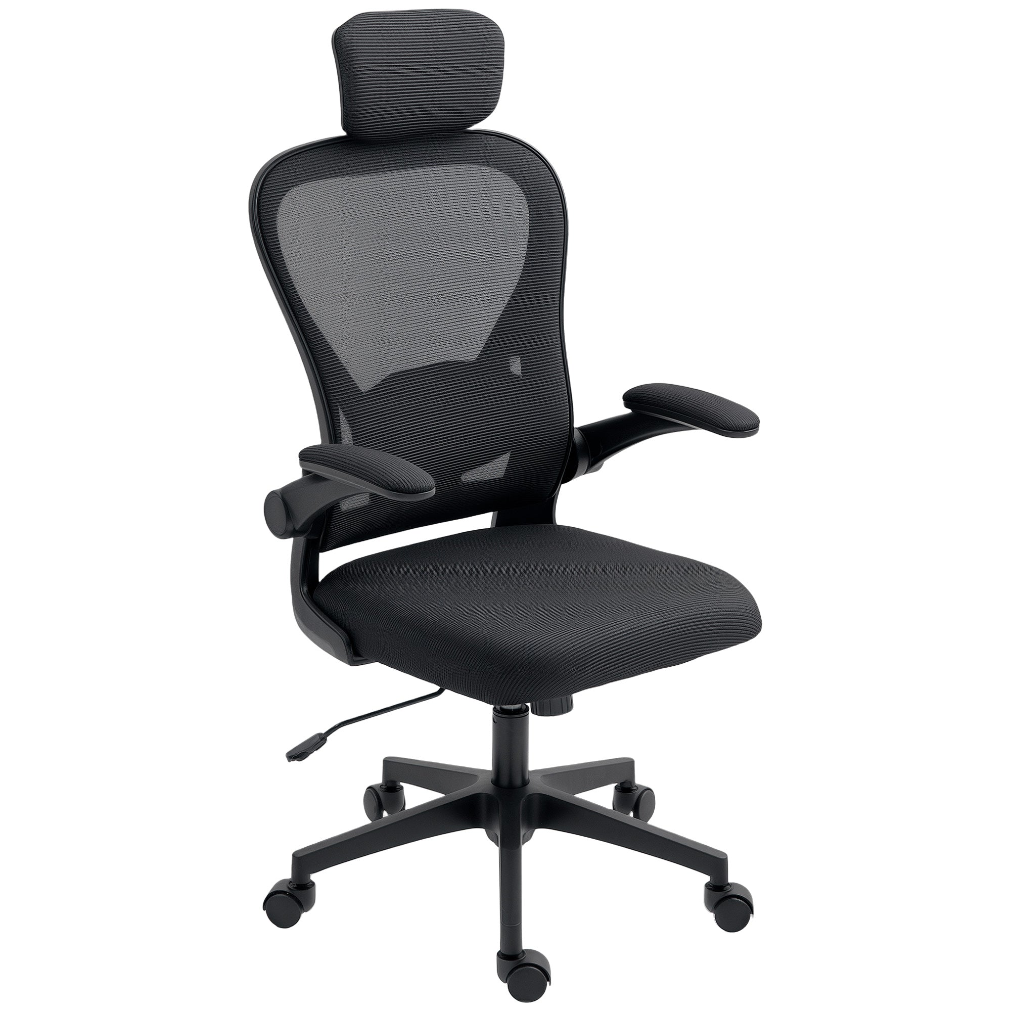 Ergonomisk Kontorstol Med Opklappelige Armlæn Og Justerbar Lændestøtte  Sort