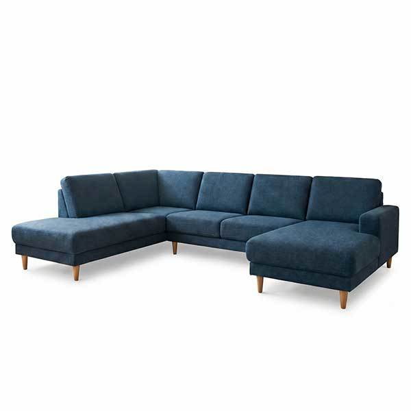 Erling Christensen Møbler Sofie  -sofa Med Chaiselong Og Open-end Mørkeblå Egetræsben Højrevendt : Erling Christensen Møbler  : Erling
