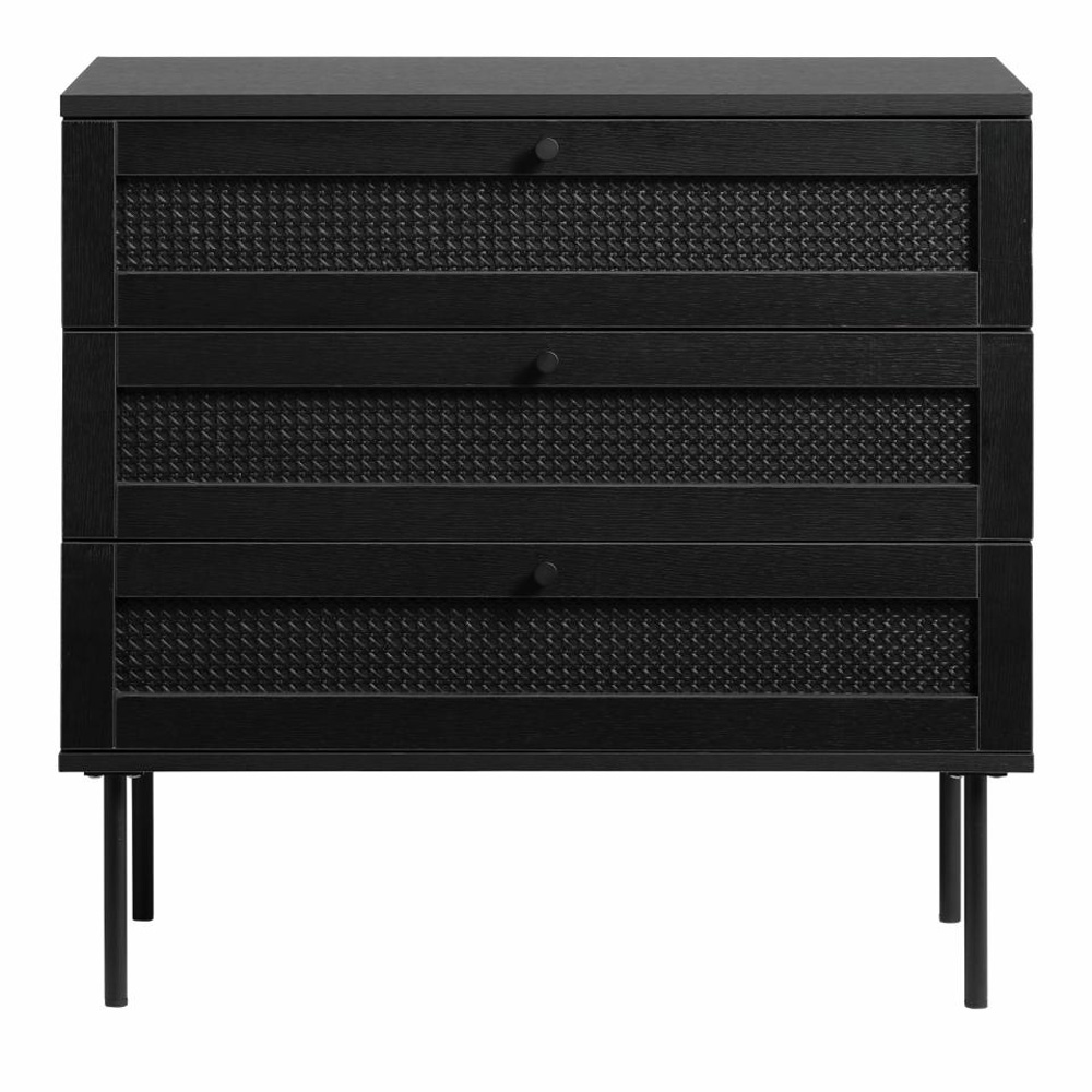 Exquisite Kommode Skuffer Sort Polyrattan Og Sort Melamin