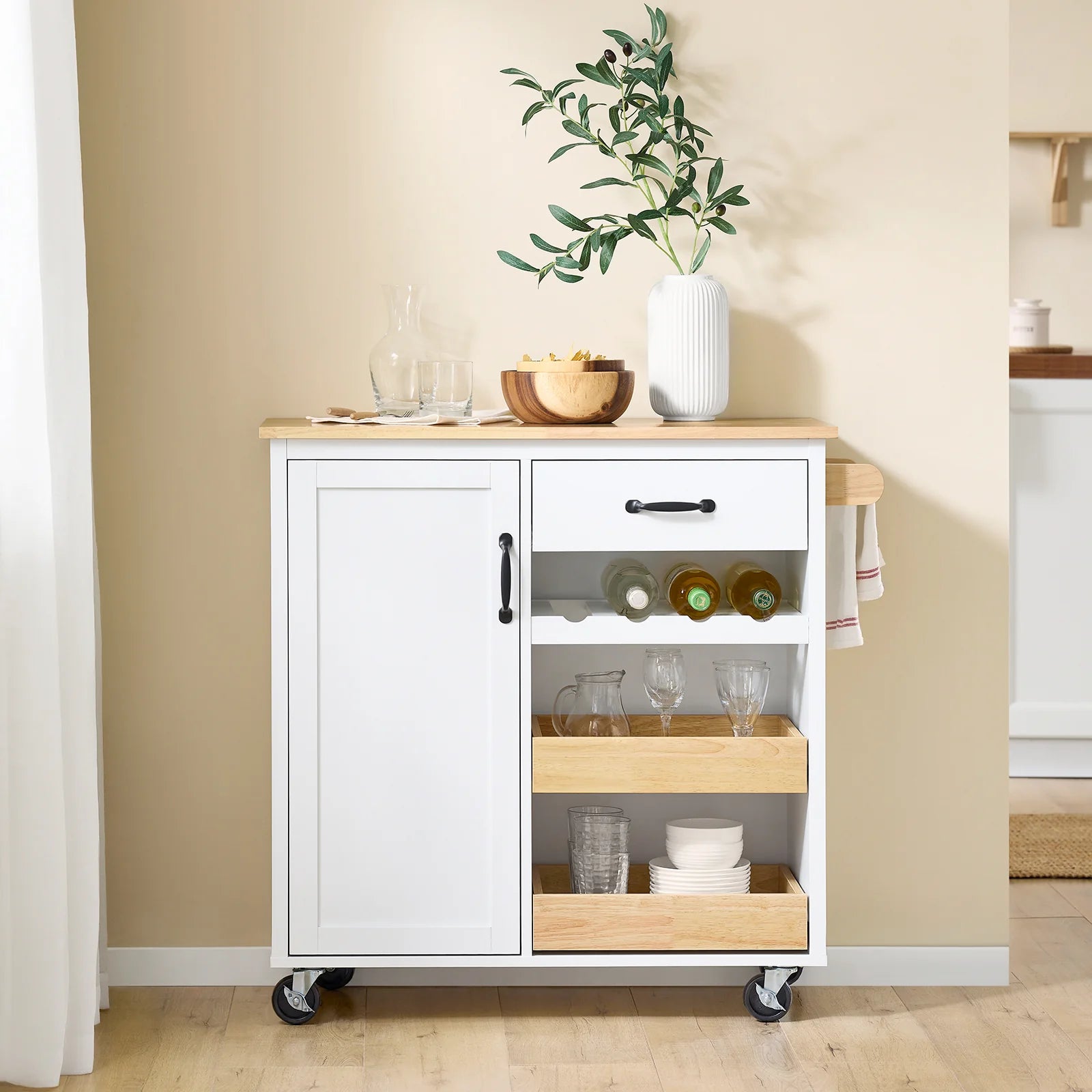 Få Styr På Køkkenet Med Denne Elegante Køkkenvogn   Hvid  B92   D42   H87 Cm