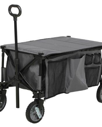 Foldbar Trækvogn    Sidelommer  Justerbart Håndtag  Op Til 120 Kg  Stål  Mørkegrå  100   55   93 Cm