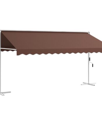 Fritstående Markise   5x3 4m  Justerbar Med Vippefunktion  Håndsving  Metalramme  Brun