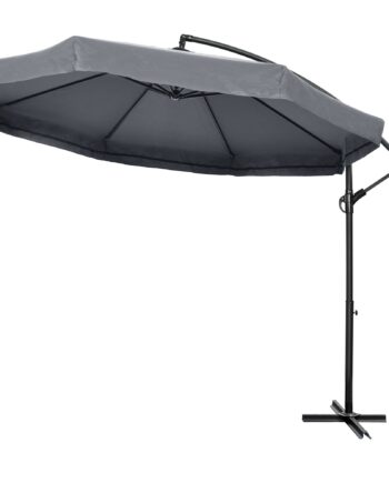 Fritstående Parasol ø3m  Drejelig  Håndsving  Rustfrit Stål  Polyester  Mørkegrå Sort
