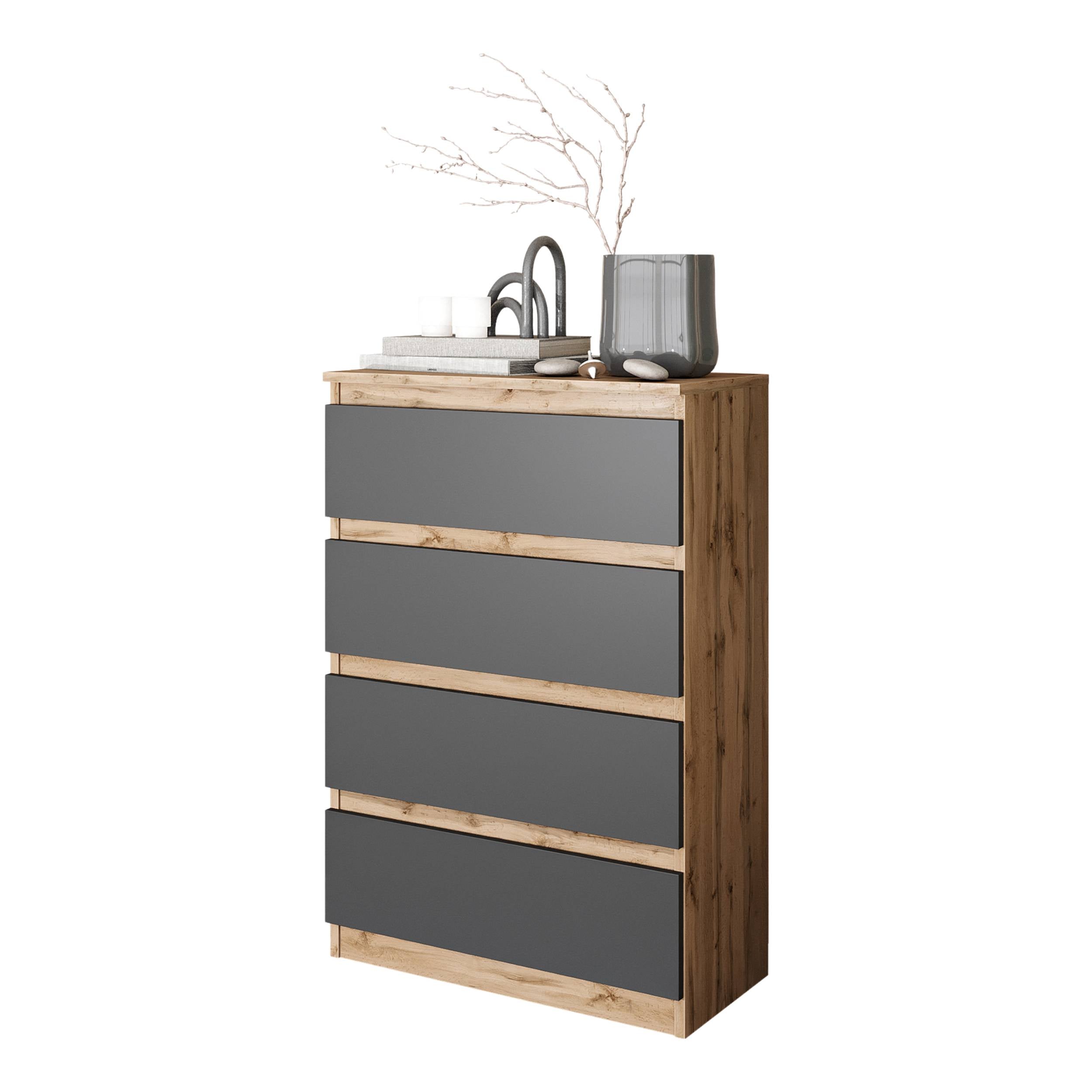 Gabriel Kommode   Skænk Med   Skuffer Wotan Eg   Antracit H92cm B60cm D33cm