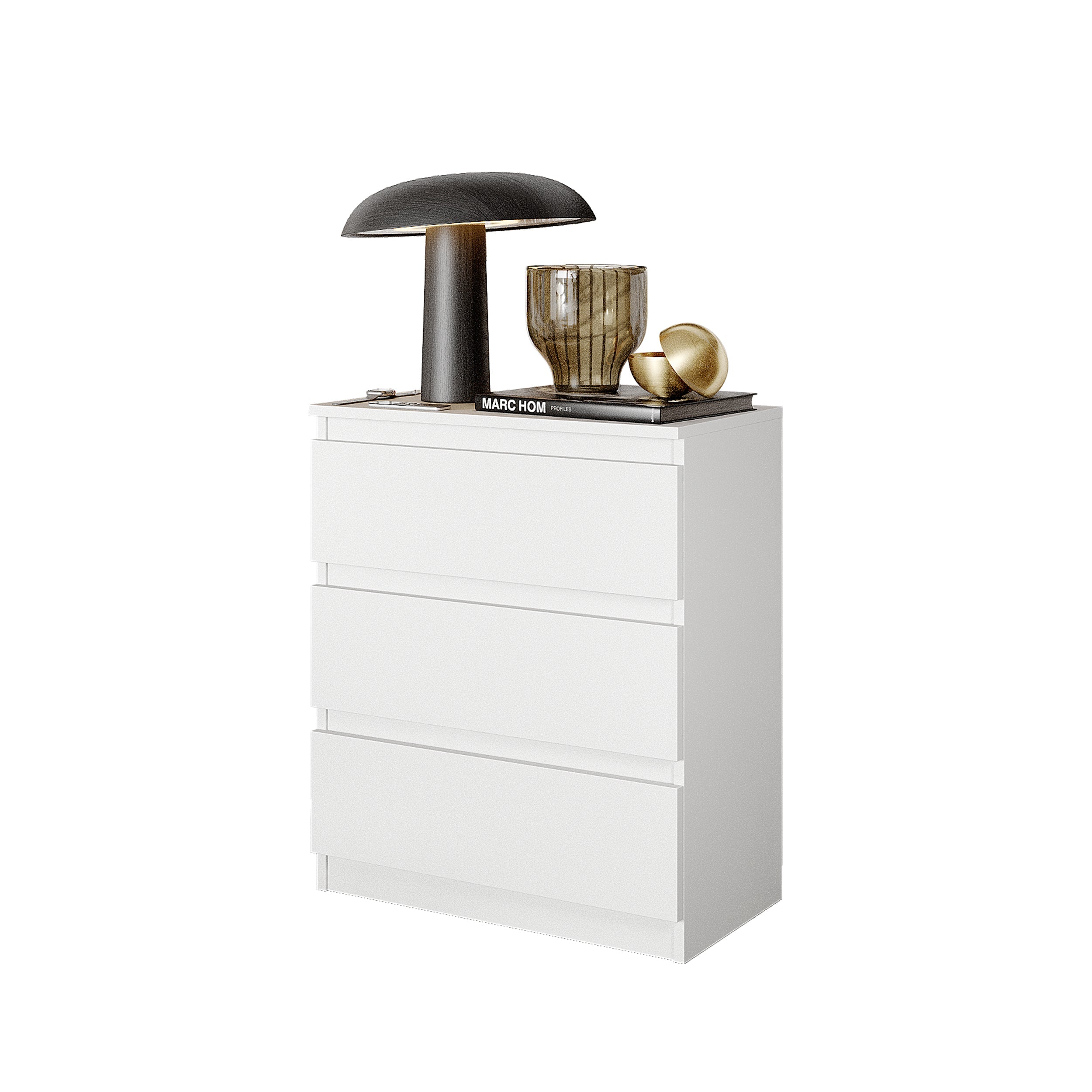 Gabriel Natbord   Sengebord Med   Skuffer Hvid Mat H72cm B60cm D33cm