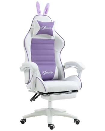 Gamingstol Ergonomisk Med Lændestøtte  Fodstøtte  Pude Med Kaninører  Lilla