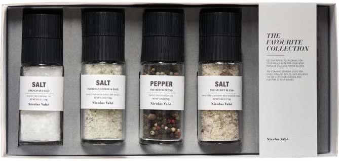 Gaveæske Krydderisæt Nicolas Vahé Gift Sets Favourite Collection Box     Salt- Og Peberblandinger Med Keramisk Kværn  Glas Sort Grå