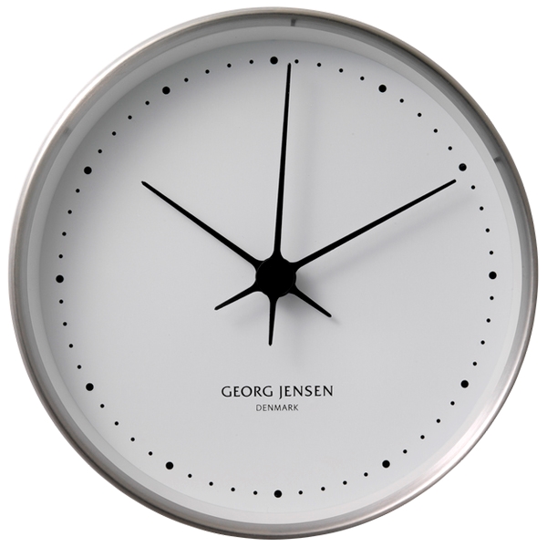 Georg Jensen Henning Koppel Vægur    30 Cm  Rustfrit Stål Hvid Skive  : Erling Christensen Møbler