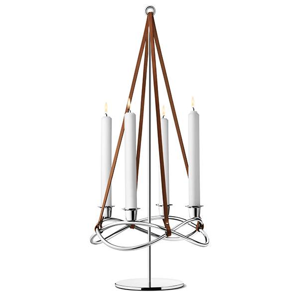 Georg Jensen Season Forlænger Til Lysestage Blankt Rustfrit Stål Brun Læder  : Erling Christensen Møbler