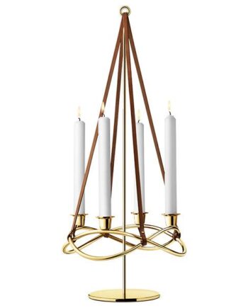 Georg Jensen Season Forlænger Til Lysestage Rustfrit Stål Belagt Med18 Kt Guld Brun Læder  : Erling Christensen Møbler