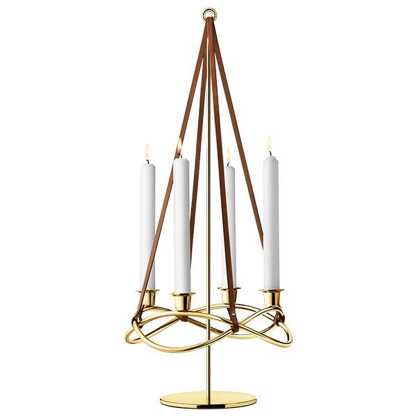 Georg Jensen Season Forlænger Til Lysestage Rustfrit Stål Belagt Med18 Kt Guld Brun Læder  : Erling Christensen Møbler