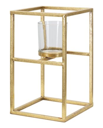Glam Lysestage   Guldfarve  Jern Og Glas   15x15x25 Cm