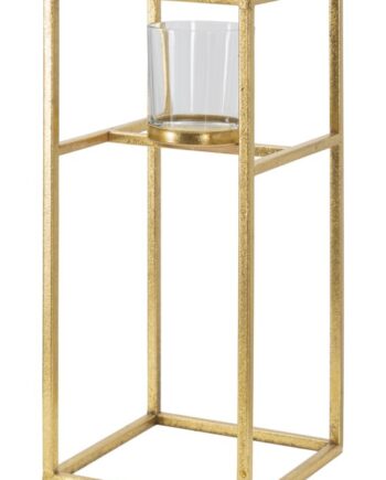 Glam Lysestage   Guldfarve  Jern Og Glas   15x15x35 Cm