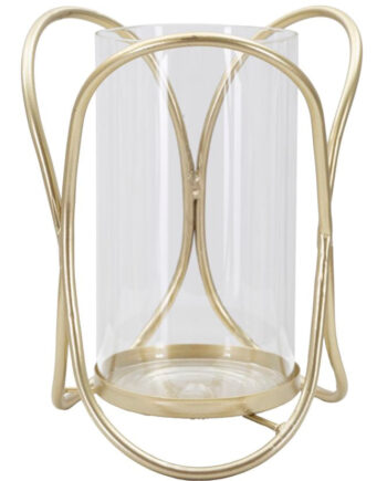 Glam Lysestage   Guldfarve  Jern Og Glas   16x21x5 Cm