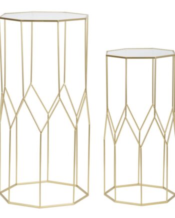 Glam Sideborde   Guldfarve  Jern Og Glas   50x46x100 40x37x80 Cm