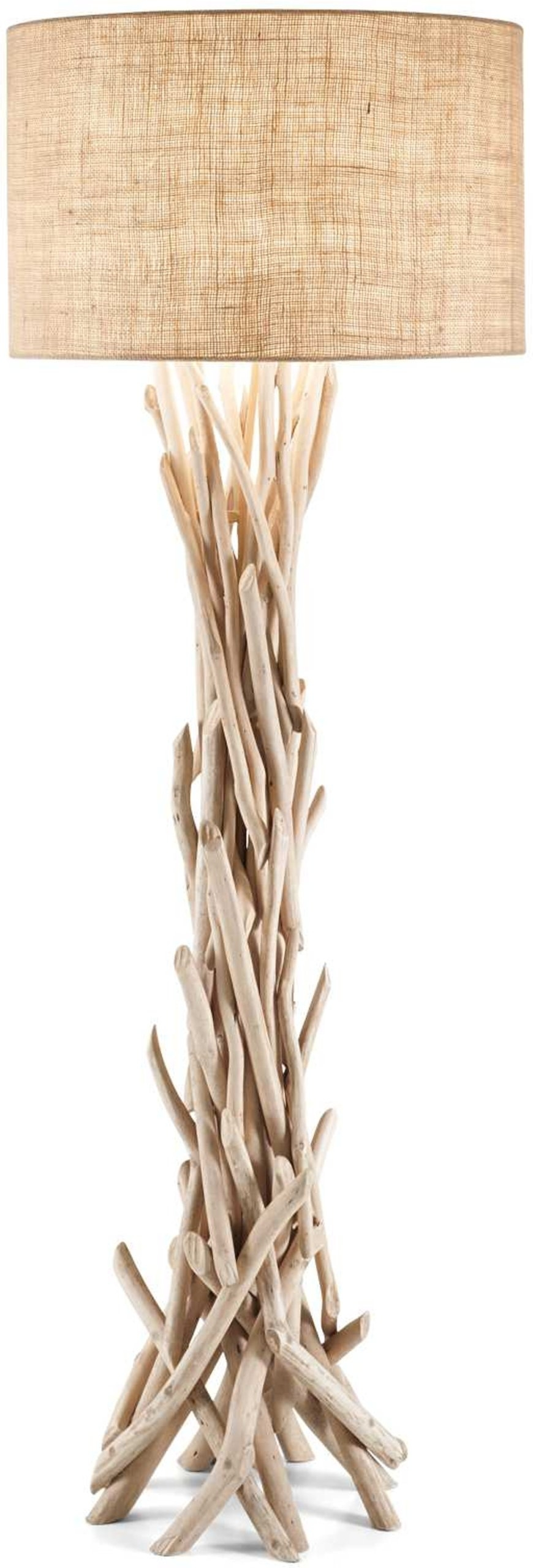 Gulvlampe Ideal Lux Driftwood Naturtræ Og Stof ø55   H158 Cm Med E27-fatning
