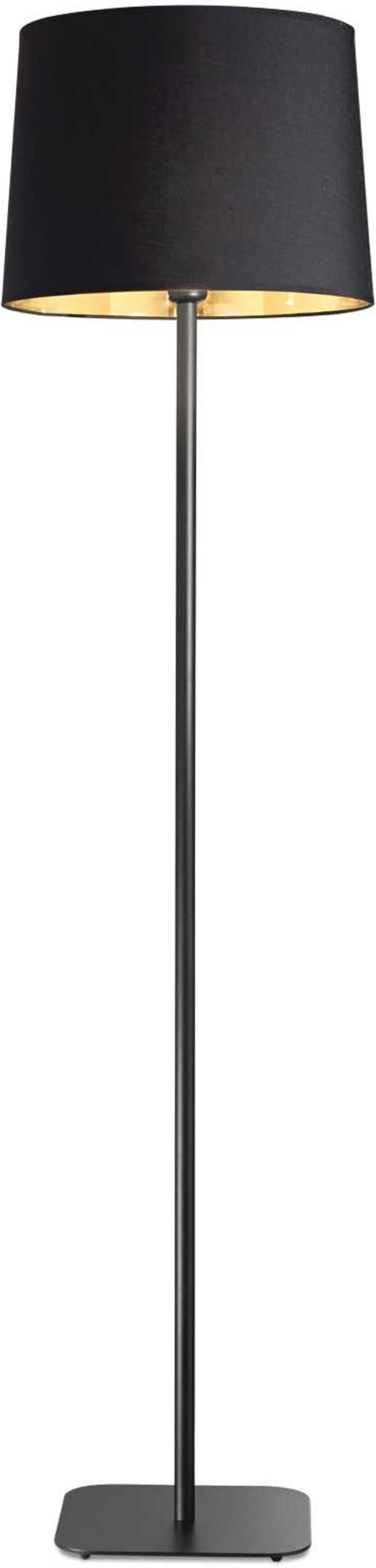 Gulvlampe Ideal Lux Nordik Matsort Metal Med Gylden Stofskærm ø40   H162 Cm