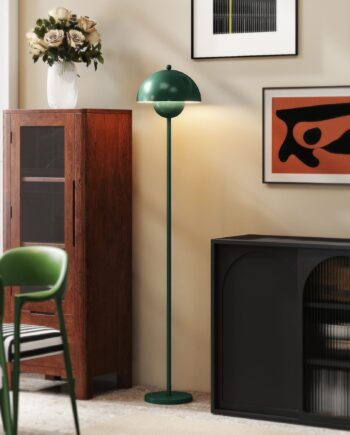Gulvlampe  Rund Skærm  Fodkontakt  Lang Kabel  Elegant Look  Stål  Grøn