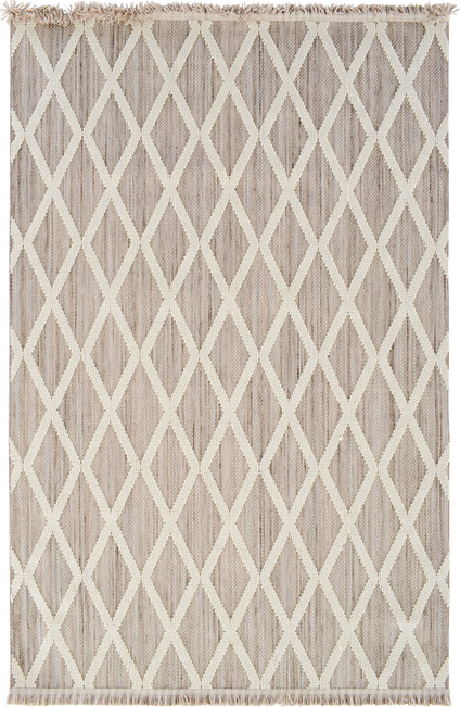 Gulvtæppe Loomery Jean 160x230 Cm Hvid Lysegrå Polyester Med Rombemønster Flad- Og Løkkehår Frynser