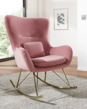 Gyngestol   Fløjl   Metal Med Gyldne Ben  Pink  74x101x89 Cm