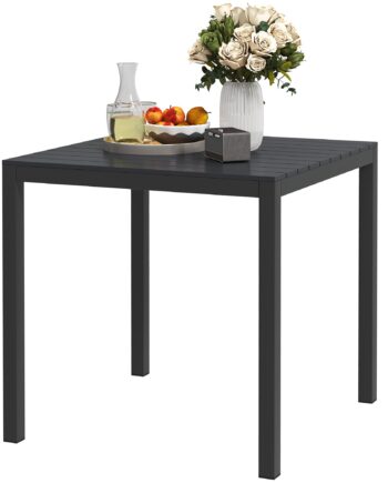 Havebord Aluminium 73x73 Cm Vejrbestandigt Buffetbord Med Trælook  Campingbord Til   Personer Sort