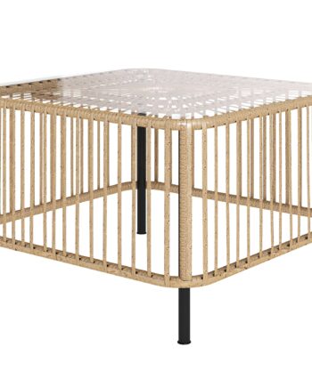 Havebord   Polyrattan  65   65   43 Cm  Vejrbestandigt Sidebord Firkantet Med Glasplade   Naturtræ