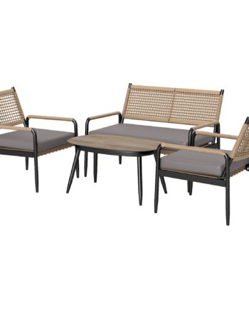 Havemøbelsæt Af Polyrattan Loungesæt Med  -personers Sofa  Lænestol  Glasbord  Hynder Til   Personer  Mørkegrå   Gul