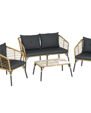 Havemøbelsæt Til   Personer  Rattan Siddesæt Med Hynder  Boho-stil Balkonmøbler  Sand   Mørkegrå
