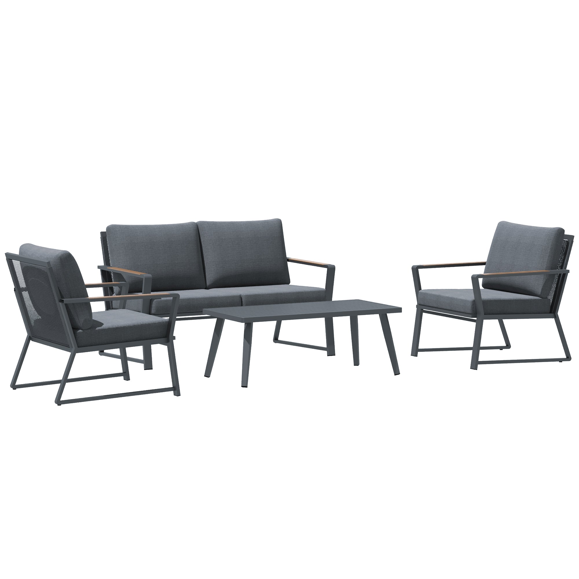 Havemøbelsæt Til   Personer  Sofa  Lænestol  Sidebord  Polyrattan  Aluminium  Grå