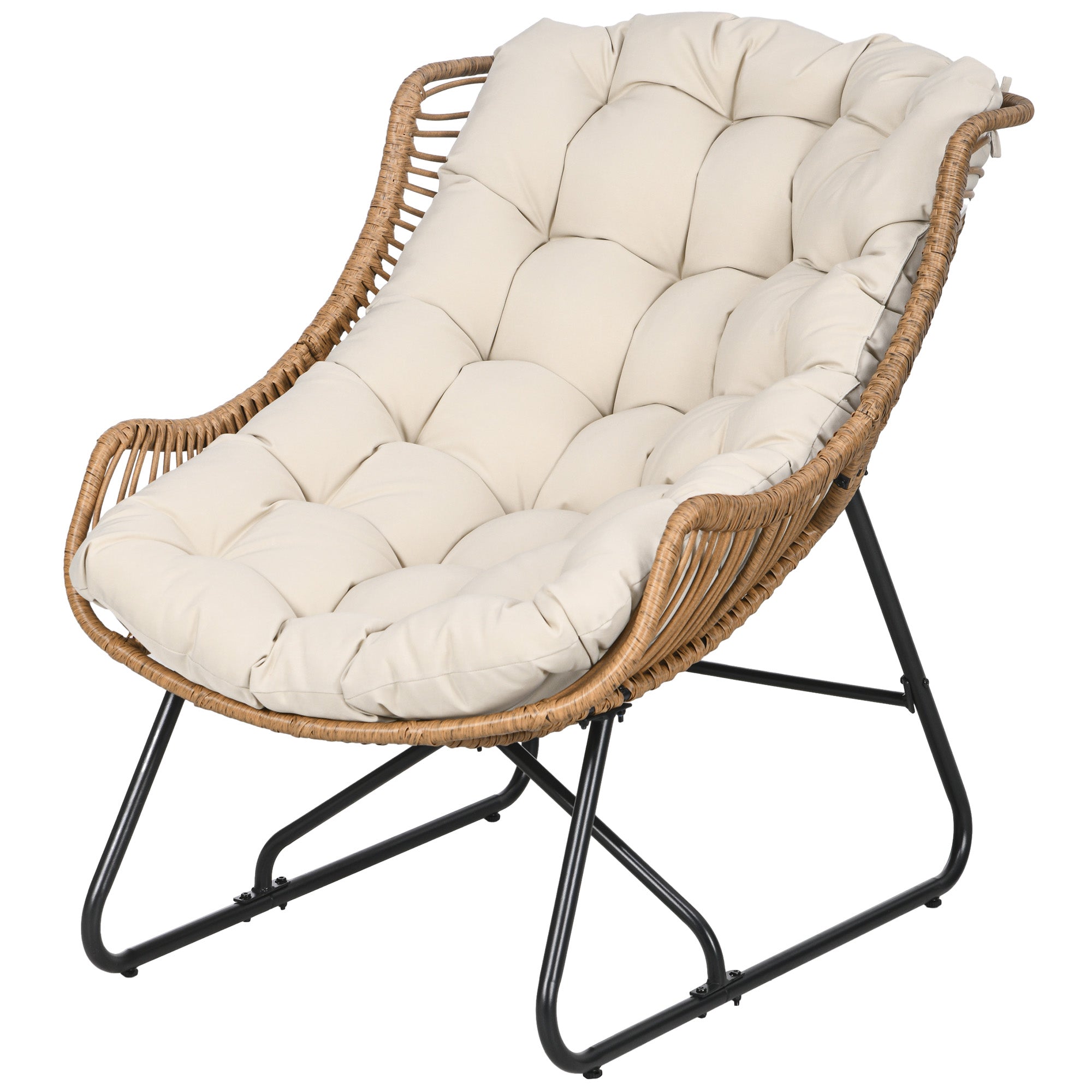 Havestue  Rattan-look  Udendørs Lænestol  Med Hynde  Metalstel  75x101x90 Cm  Natur Khaki Sort