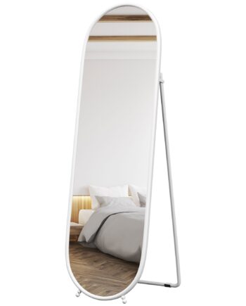 Helfigursspejl  Oval Form  Fritstående  Metalramme  40x160 Cm  Hvid