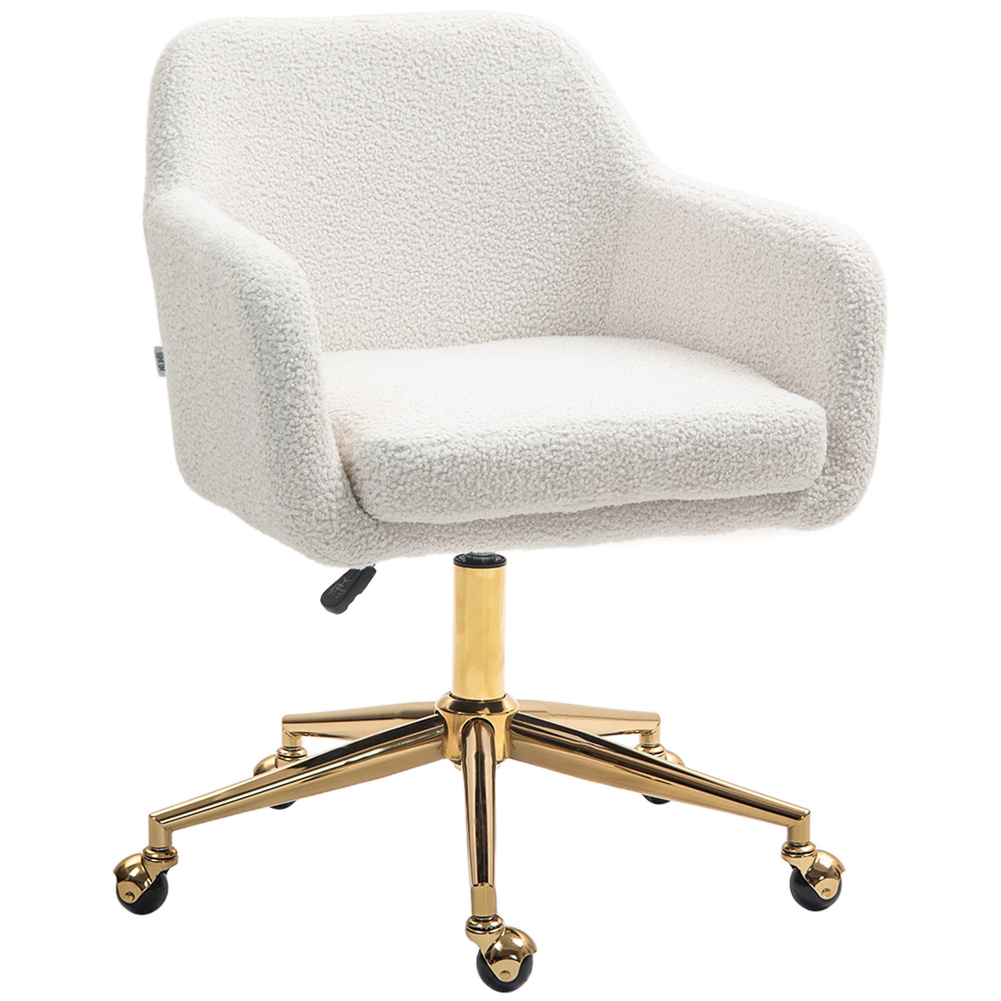 Hjemmekontorstol  Højdejusterbar Kontorstol Med Hjul  Fløjlslignende Betræk  Metalbase  Cremehvid