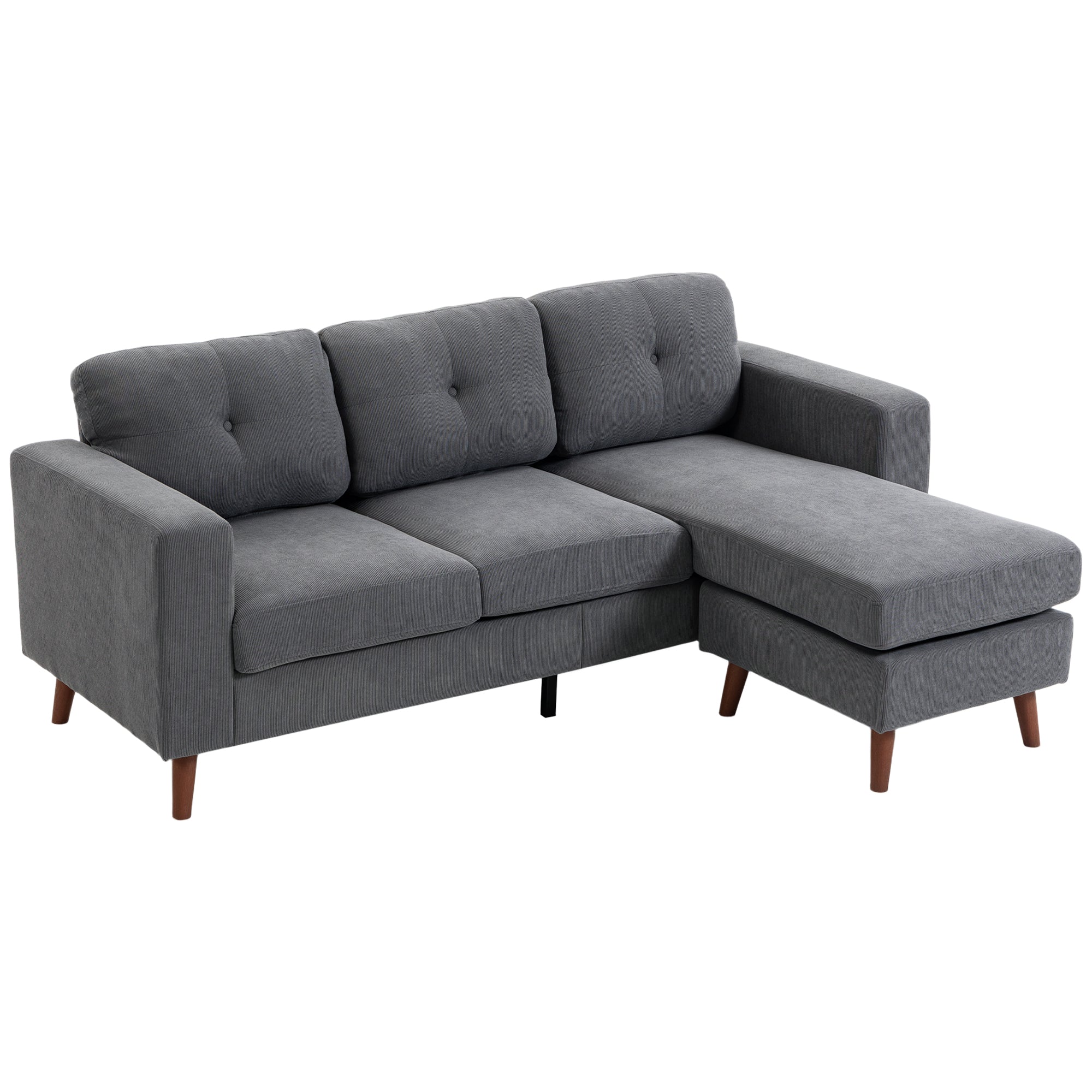 Hjørnesofa 192 Cm  -formet  -personers Sofa Med Vendbar Chaiselong  Corduroy-look  Til Små Rum  Mørkegrå