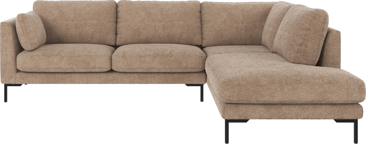 Hjørnesofa Rowico Corwin  -sofa Højrevendt Grå-beige Stof Robin 109 Med Sorte Metalben 83x266x226 Cm