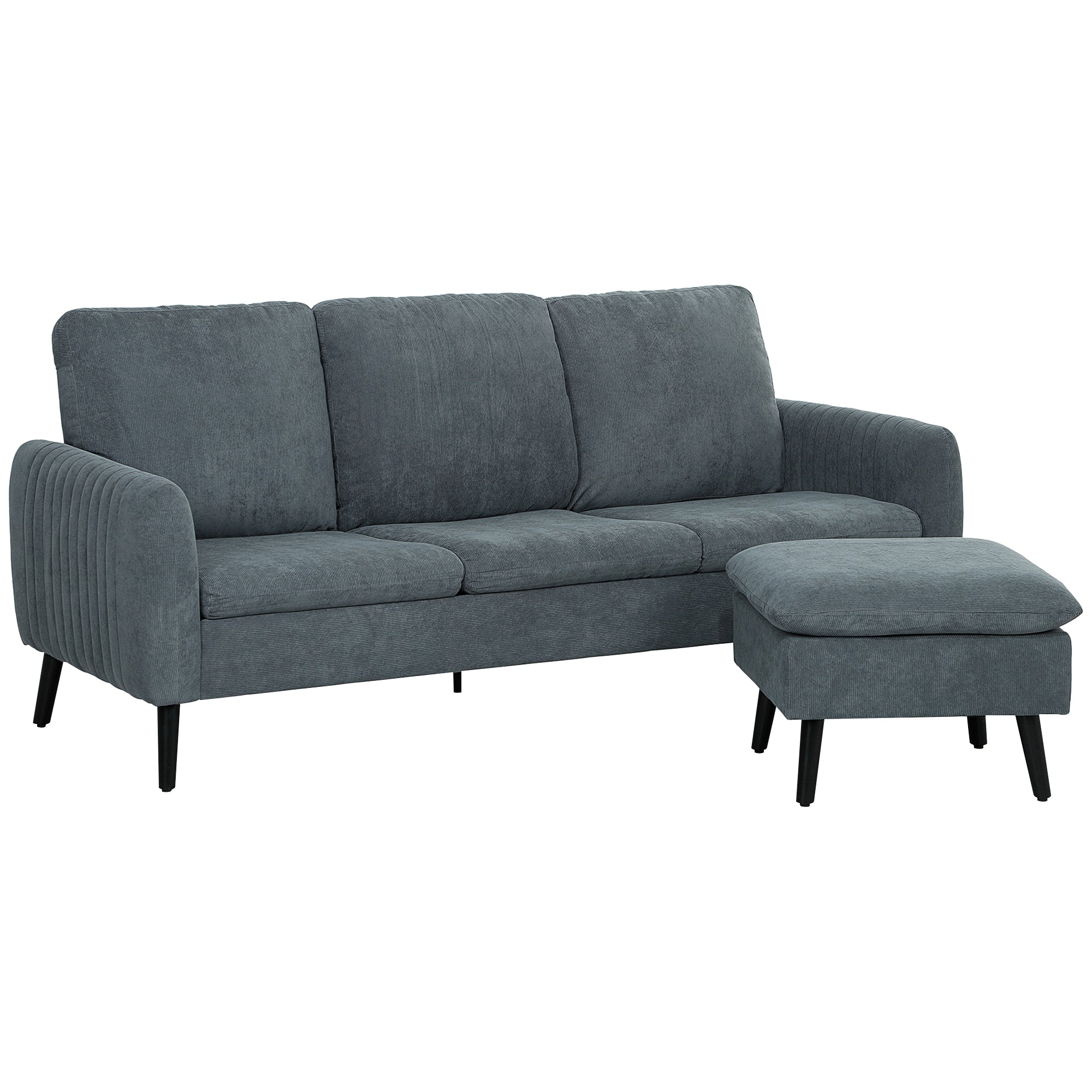 Hjørnesofa   -personers Sofa Med Fodskammel  Stofbetræk   -formet Sofasæt  Mørkegrå