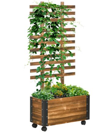 Højbed Med Espalier    Hjul  Behandlet Massivt Træ  65 Cm   31 Cm   147 Cm  Sort   Brun